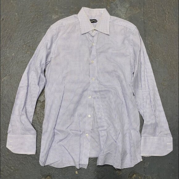 TOM FORD Light Blue White Cotton Micro Gingham Button Up Shirt - Picture 1 of 9